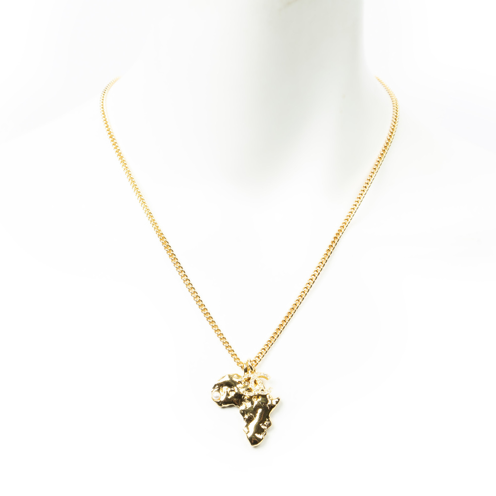 Chanel CC Faux Pearl African Map Pendant Necklace